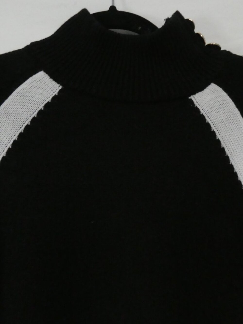 TRISTAN Long Mock Neck Sweater Dress Button Detail - Black and White - Medium - Picture 4 of 16